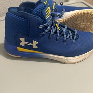 Under Armour Curry‎ 3 Basketball Shoes High Top Blue Yellow Mens Size